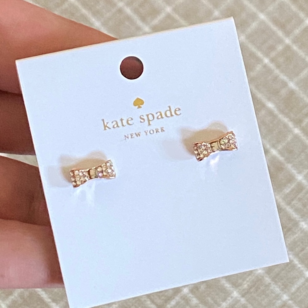 NEW Kate Spade Rose Gold Diamond Bow Stud Earrings